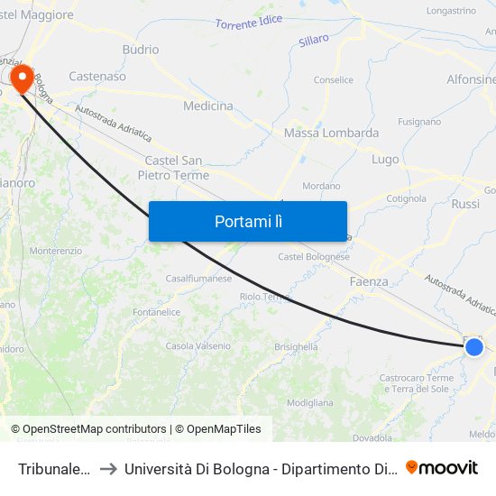 Tribunale Cignani to Università Di Bologna - Dipartimento Di Chimica ""G. Ciamician"" map