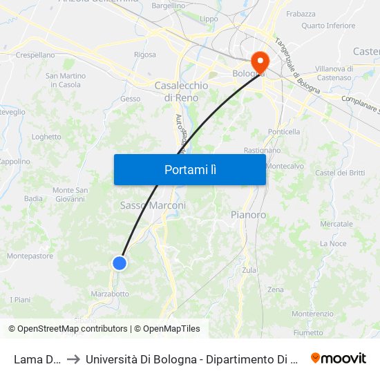 Lama Di Reno to Università Di Bologna - Dipartimento Di Chimica ""G. Ciamician"" map