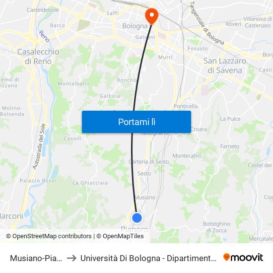 Musiano-Pian Di Macina to Università Di Bologna - Dipartimento Di Chimica ""G. Ciamician"" map