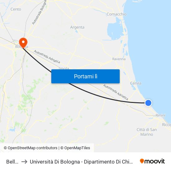 Bellaria to Università Di Bologna - Dipartimento Di Chimica ""G. Ciamician"" map