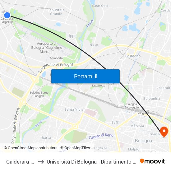 Calderara-Bargellino to Università Di Bologna - Dipartimento Di Chimica ""G. Ciamician"" map