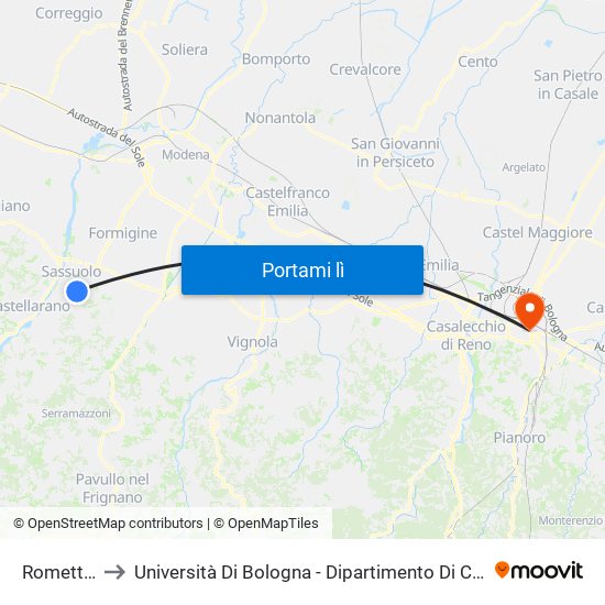 Rometta Alta to Università Di Bologna - Dipartimento Di Chimica ""G. Ciamician"" map