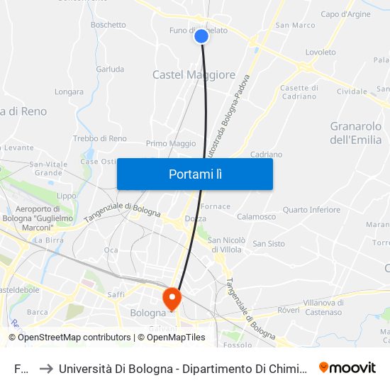 Funo to Università Di Bologna - Dipartimento Di Chimica ""G. Ciamician"" map