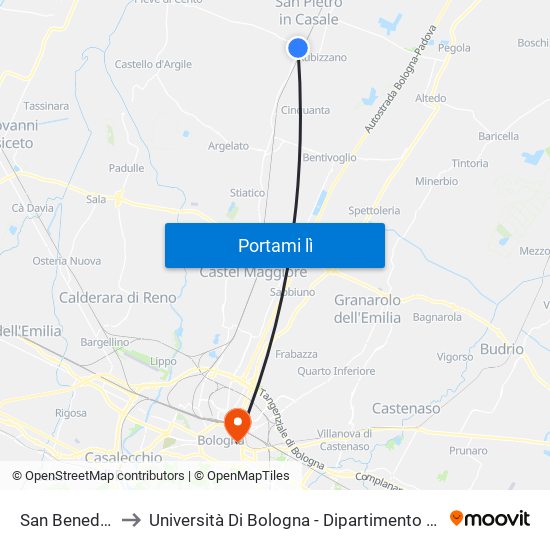 San Benedetto Bivio to Università Di Bologna - Dipartimento Di Chimica ""G. Ciamician"" map