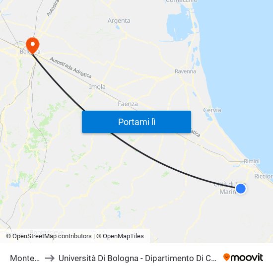 Monte Olivo to Università Di Bologna - Dipartimento Di Chimica ""G. Ciamician"" map