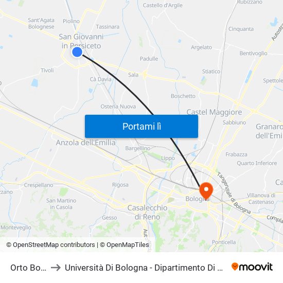 Orto Botanico to Università Di Bologna - Dipartimento Di Chimica ""G. Ciamician"" map