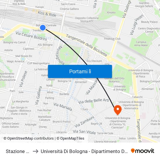 Stazione Centrale to Università Di Bologna - Dipartimento Di Chimica ""G. Ciamician"" map