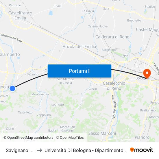 Savignano Sul Panaro to Università Di Bologna - Dipartimento Di Chimica ""G. Ciamician"" map