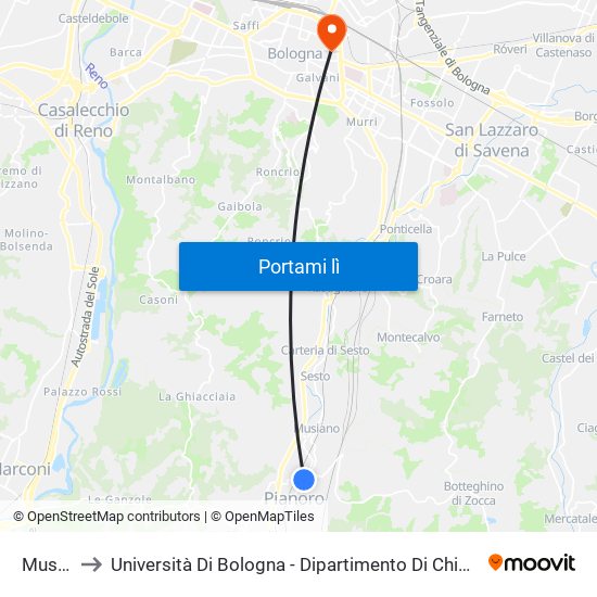 Musiano to Università Di Bologna - Dipartimento Di Chimica ""G. Ciamician"" map