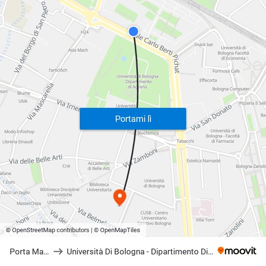 Porta Mascarella to Università Di Bologna - Dipartimento Di Chimica ""G. Ciamician"" map