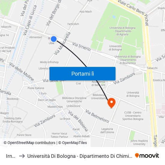 Irnerio to Università Di Bologna - Dipartimento Di Chimica ""G. Ciamician"" map