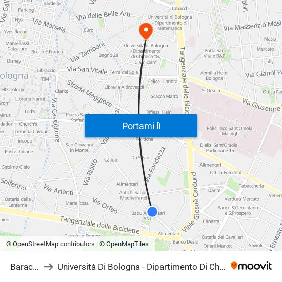 Baraccano to Università Di Bologna - Dipartimento Di Chimica ""G. Ciamician"" map