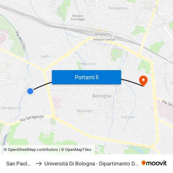 San Paolo Ravone to Università Di Bologna - Dipartimento Di Chimica ""G. Ciamician"" map