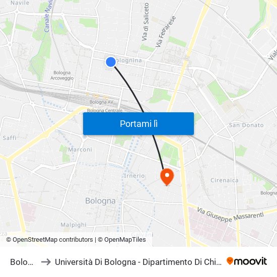 Bolognina to Università Di Bologna - Dipartimento Di Chimica ""G. Ciamician"" map