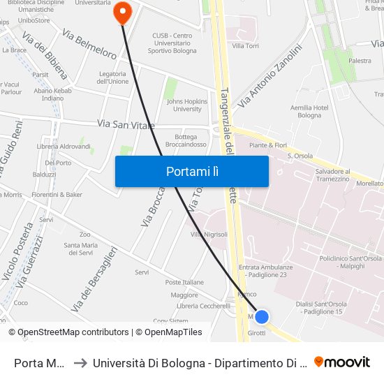 Porta Maggiore to Università Di Bologna - Dipartimento Di Chimica ""G. Ciamician"" map