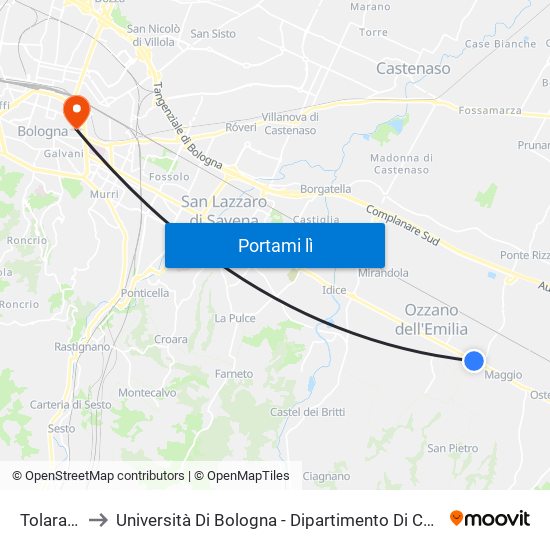 Tolara Bivio to Università Di Bologna - Dipartimento Di Chimica ""G. Ciamician"" map