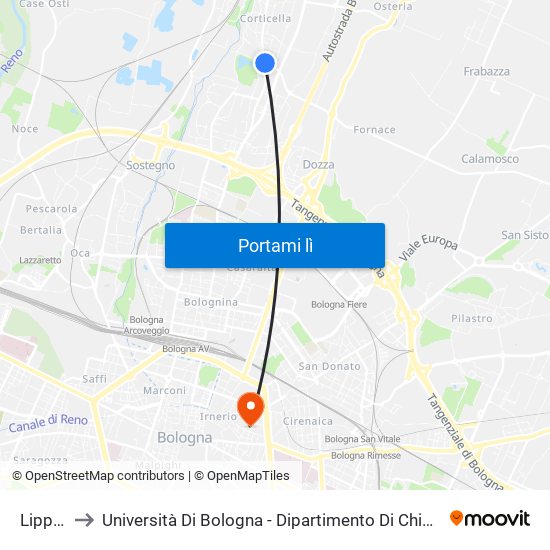 Lipparini to Università Di Bologna - Dipartimento Di Chimica ""G. Ciamician"" map
