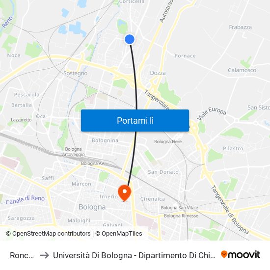 Roncaglio to Università Di Bologna - Dipartimento Di Chimica ""G. Ciamician"" map