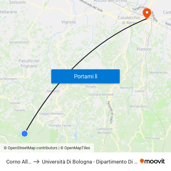 Corno Alle Scale to Università Di Bologna - Dipartimento Di Chimica ""G. Ciamician"" map