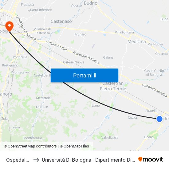 Ospedale Nuovo to Università Di Bologna - Dipartimento Di Chimica ""G. Ciamician"" map