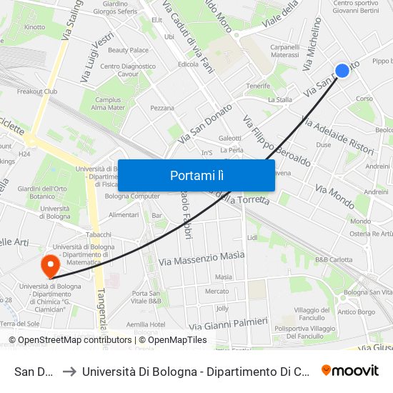 San Donato to Università Di Bologna - Dipartimento Di Chimica ""G. Ciamician"" map