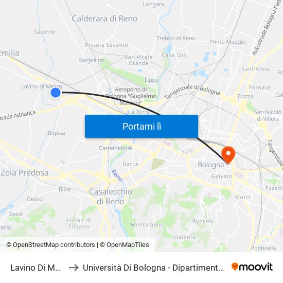 Lavino Di Mezzo Chiesa to Università Di Bologna - Dipartimento Di Chimica ""G. Ciamician"" map