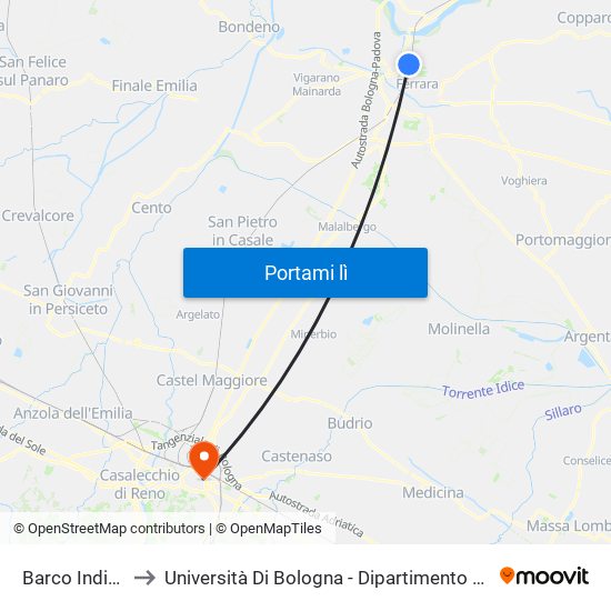 Barco Indipendenza to Università Di Bologna - Dipartimento Di Chimica ""G. Ciamician"" map