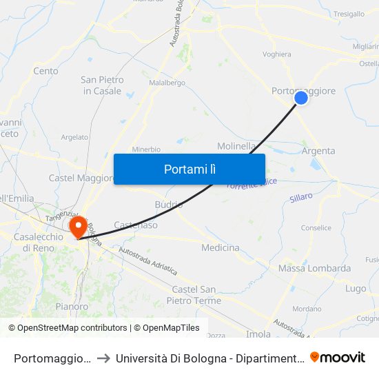 Portomaggiore - Stazione to Università Di Bologna - Dipartimento Di Chimica ""G. Ciamician"" map