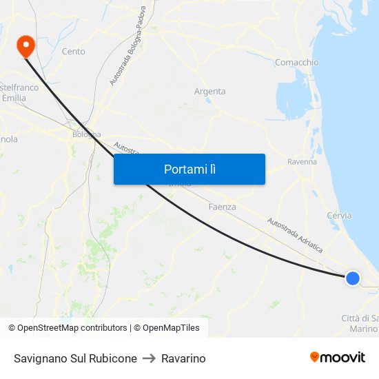 Savignano Sul Rubicone to Ravarino map