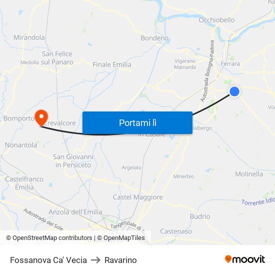 Fossanova Ca' Vecia to Ravarino map