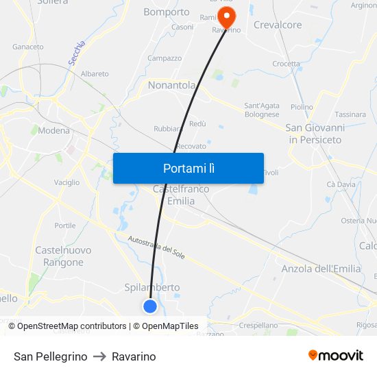 San Pellegrino to Ravarino map