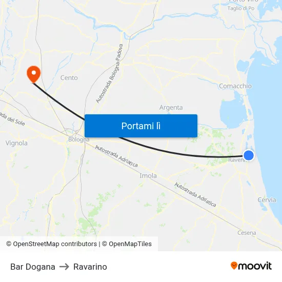 Bar Dogana to Ravarino map