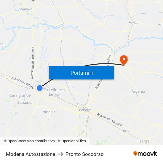Modena Autostazione to Pronto Soccorso map