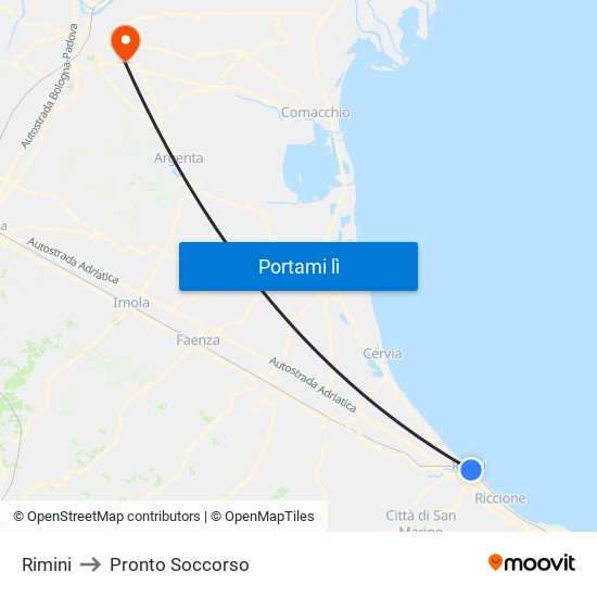 Rimini to Pronto Soccorso map