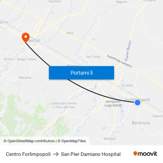 Centro Forlimpopoli to San Pier Damiano Hospital map