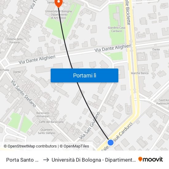 Porta Santo Stefano to Università Di Bologna - Dipartimento Di Arti Visive map