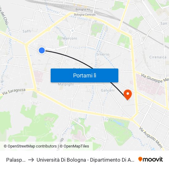 Palasport to Università Di Bologna - Dipartimento Di Arti Visive map