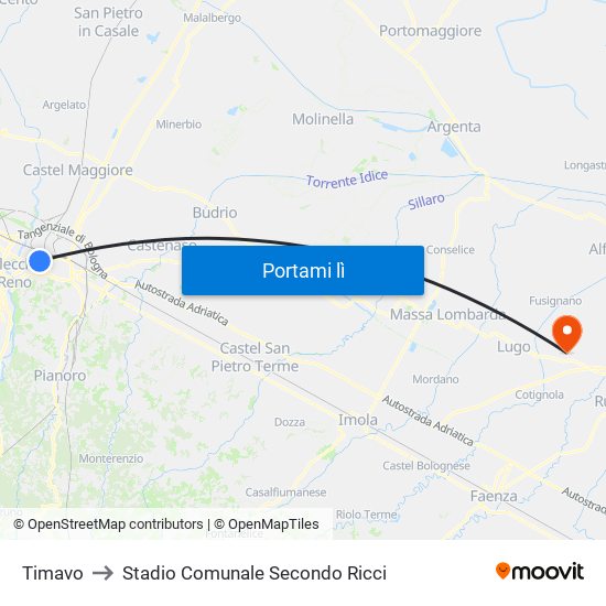 Timavo to Stadio Comunale Secondo Ricci map