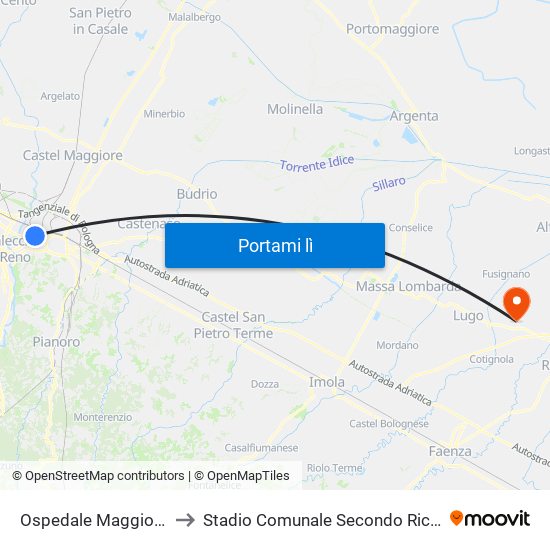 Ospedale Maggiore to Stadio Comunale Secondo Ricci map