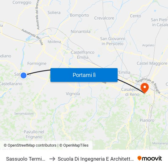 Sassuolo Terminal to Scuola Di Ingegneria E Architettura map