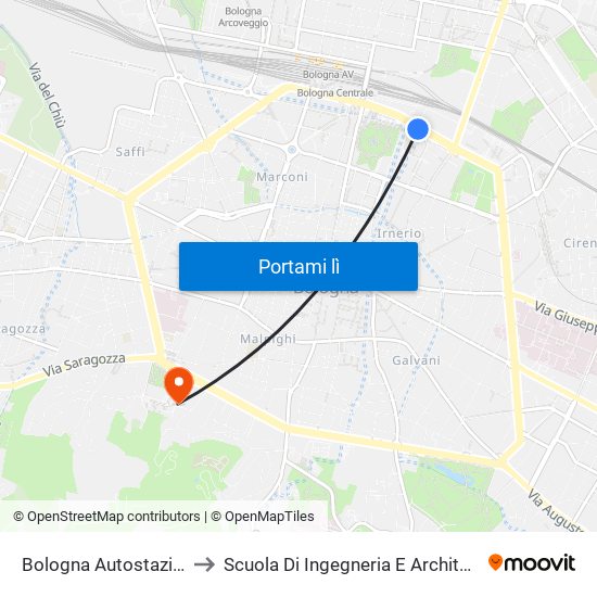 Bologna Autostazione to Scuola Di Ingegneria E Architettura map