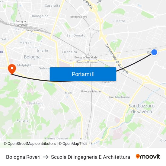 Bologna Roveri to Scuola Di Ingegneria E Architettura map