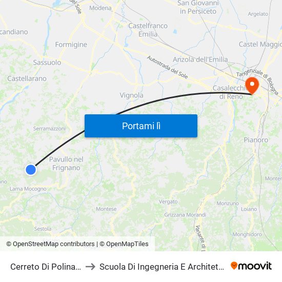 Cerreto Di Polinago to Scuola Di Ingegneria E Architettura map