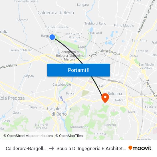 Calderara-Bargellino to Scuola Di Ingegneria E Architettura map