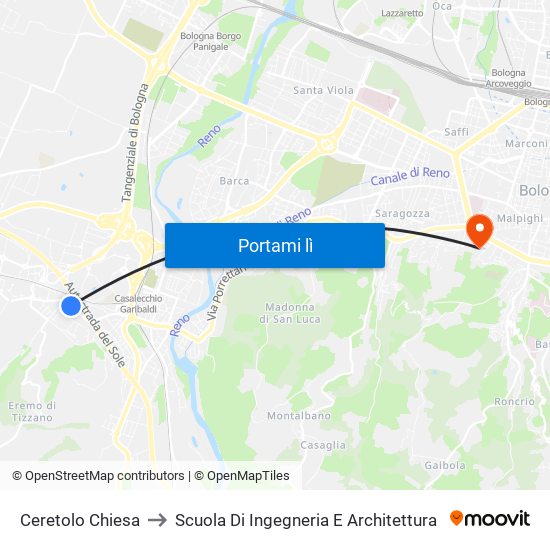 Ceretolo Chiesa to Scuola Di Ingegneria E Architettura map
