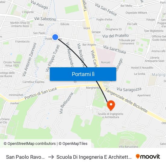 San Paolo Ravone to Scuola Di Ingegneria E Architettura map