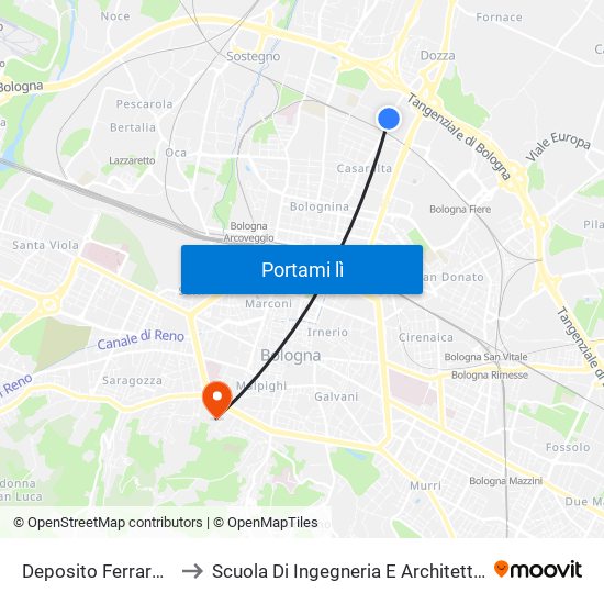 Deposito Ferrarese to Scuola Di Ingegneria E Architettura map