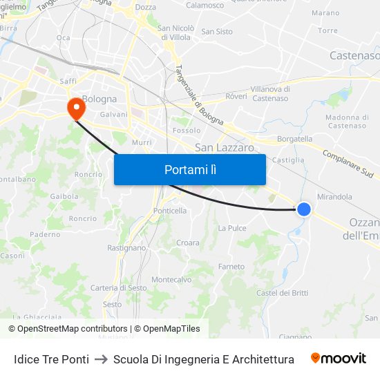 Idice Tre Ponti to Scuola Di Ingegneria E Architettura map