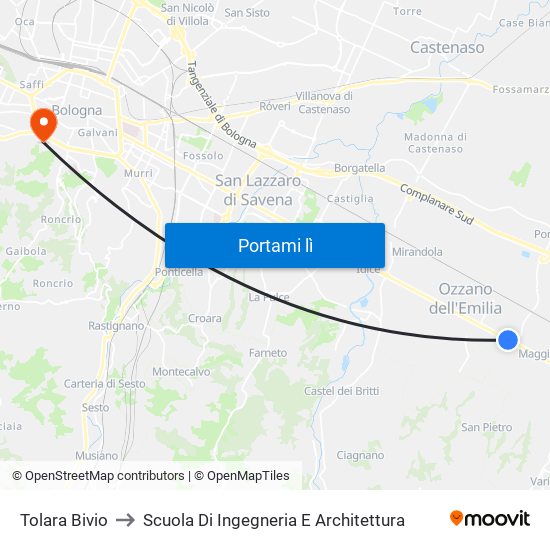 Tolara Bivio to Scuola Di Ingegneria E Architettura map