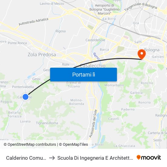 Calderino Comune to Scuola Di Ingegneria E Architettura map